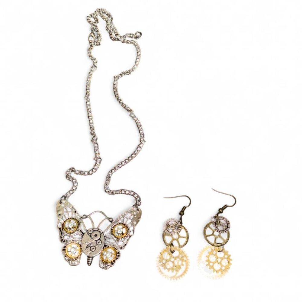 Steampunk butterfly necklace and earrings set